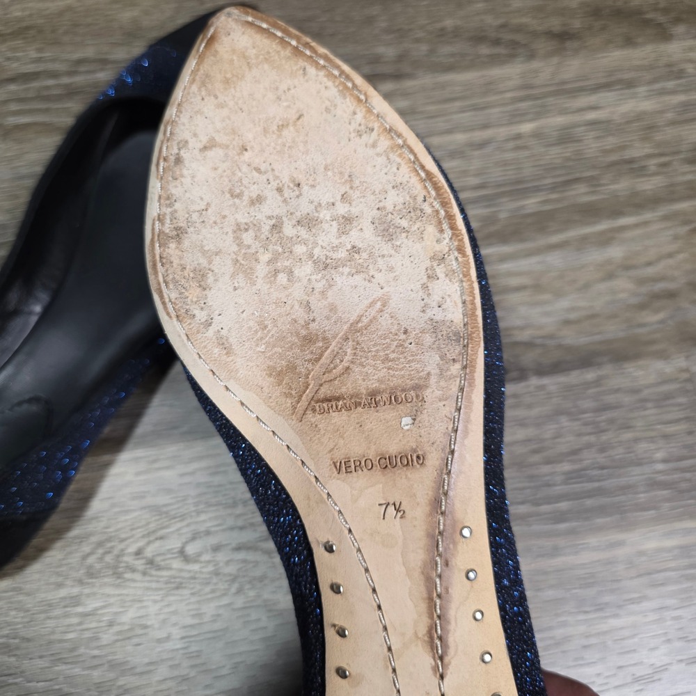 Brian Atwood Womens 7.5 Ballet Flats Blue Glitter Suede Pointed Toe Italy 421 - Picture 3 of 5